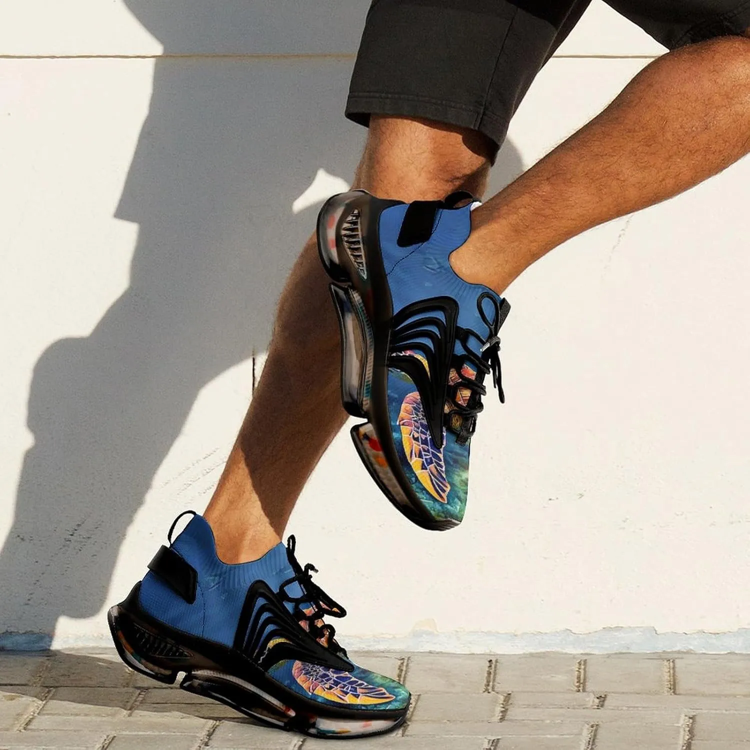 Sea Turtle in Blue Sea Water Walking Shoes for Men Lightweight Tennis Fashion Elastic Sports Shoes Cushion Basketball Shoes