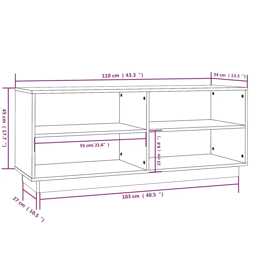 Shoe Cabinet Grey 110x34x45 cm Solid Wood Pine