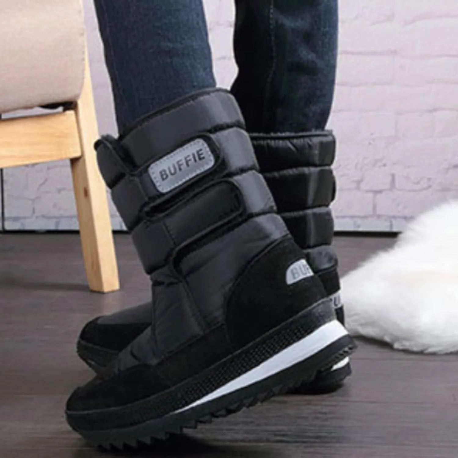 Snow Boots Slip Waterproof Outdoor Shoes Winter Snow Boots Warm Comfortable Shoes for Men Hiking Work Boots (Black, 8.50)