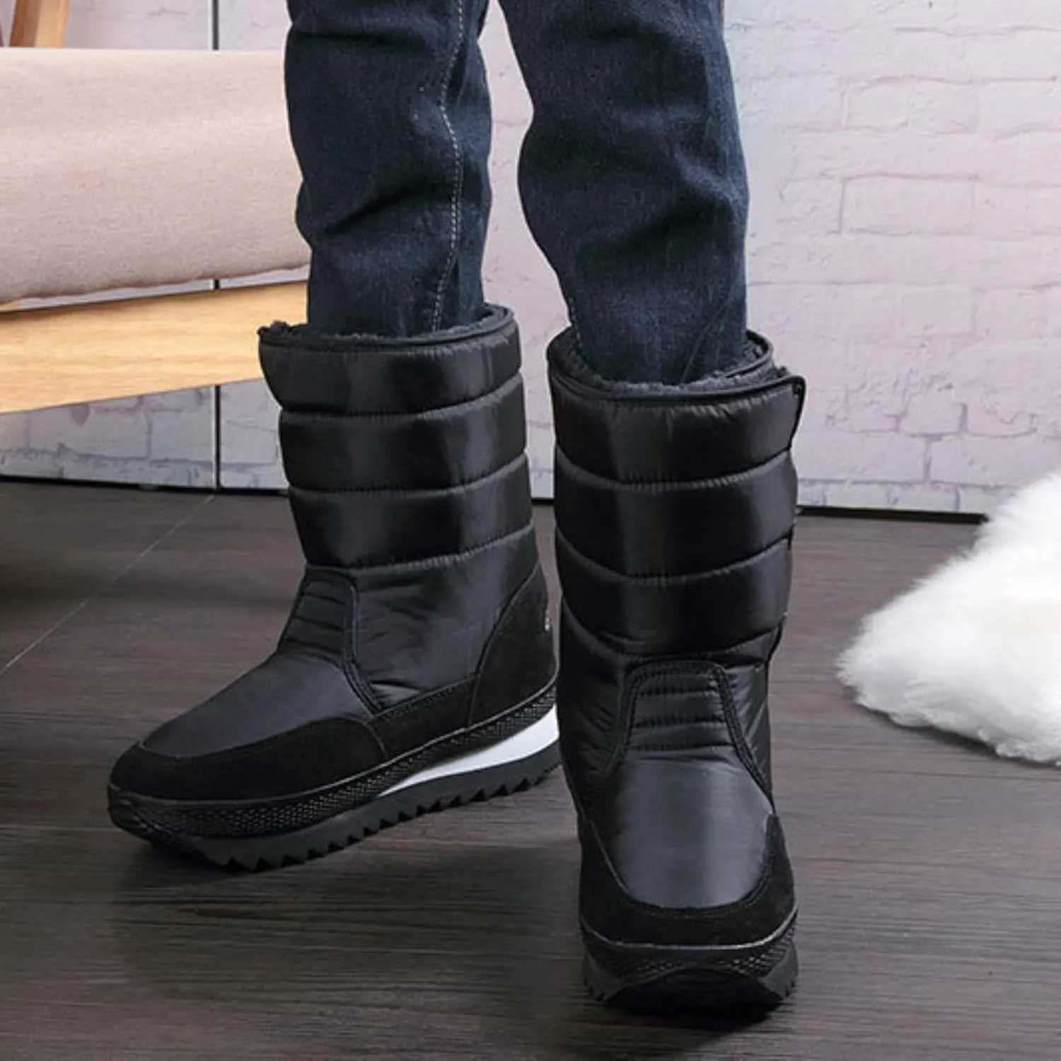 Snow Boots Slip Waterproof Outdoor Shoes Winter Snow Boots Warm Comfortable Shoes for Men Hiking Work Boots (Black, 8.50)