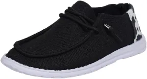 Solid Black Upper Cow Pattern Back Canvas Loafers Elastic Strips Closure Slip-on Sneakers Comfort Walk Boat Shoes Ultralight Breathable Casual Sports Shoes for Women/Men Adults/Teenagers, Couple Shoes