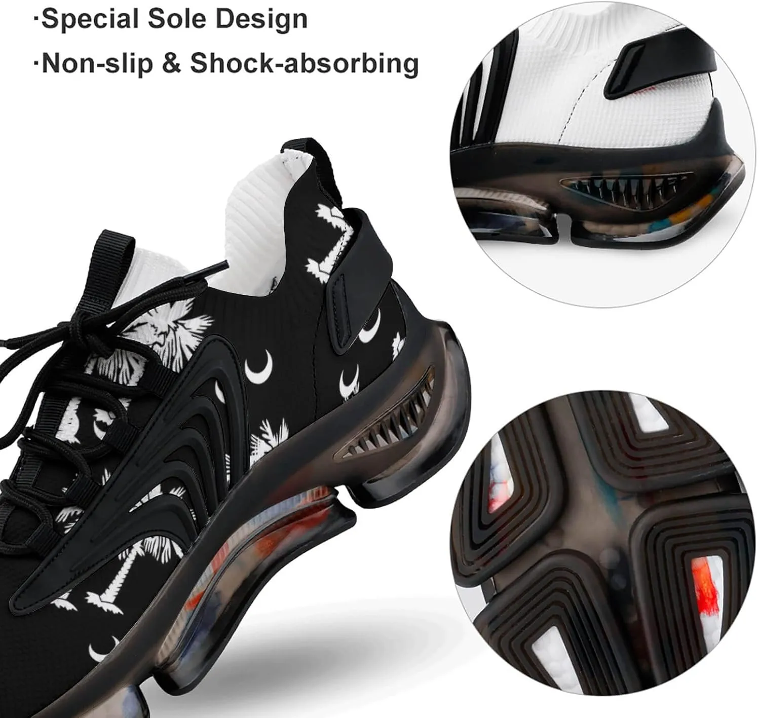 South Carolina Palmetto Moon Walking Shoes for Men Lightweight Tennis Fashion Elastic Sports Shoes Cushion Basketball Shoes
