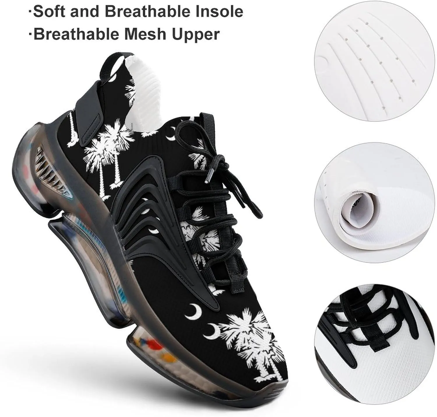 South Carolina Palmetto Moon Walking Shoes for Men Lightweight Tennis Fashion Elastic Sports Shoes Cushion Basketball Shoes