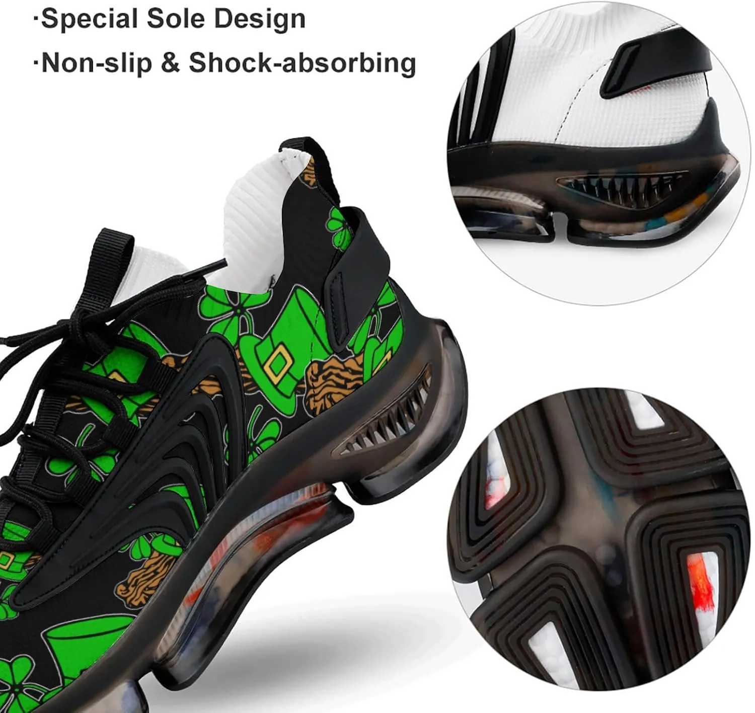 St Patrick's Day Walking Shoes for Men Lightweight Tennis Fashion Elastic Sports Shoes Cushion Basketball Shoes