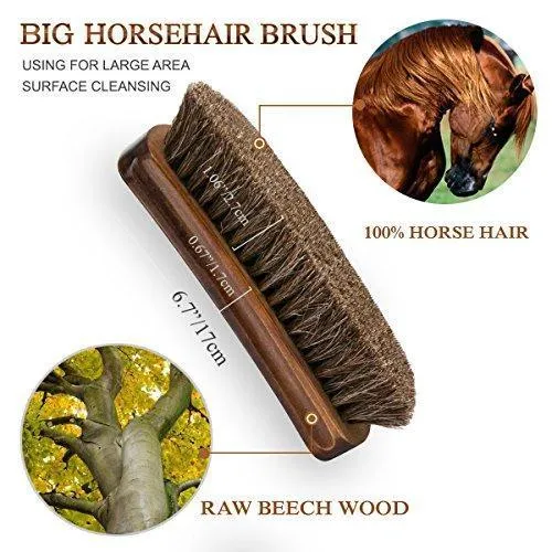 TAKAVU 6.7" Horsehair Shoe Shine Brush - 100% Soft Genuine Horse Hair Bristles - Unique Concave Design Wood Handle - Comfortable Grip, Anti Slip - for Boots, Shoes & Other Leather Care (#1)