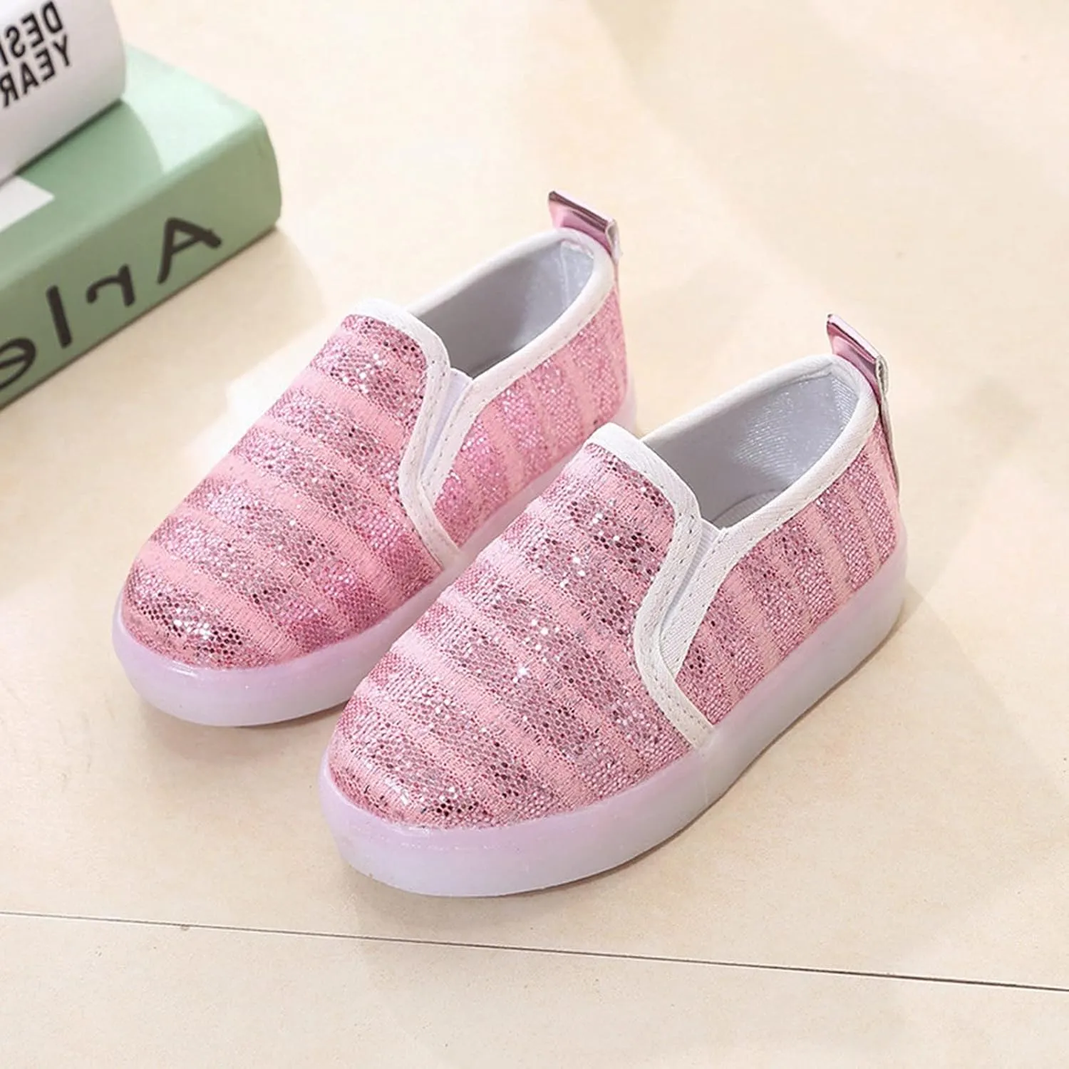 Toddler Girls Boys Canvas Shoes Slip On Light Up Shoes Casual Lazy Loafers for Infant Toddler Noisy Shoes for Kids