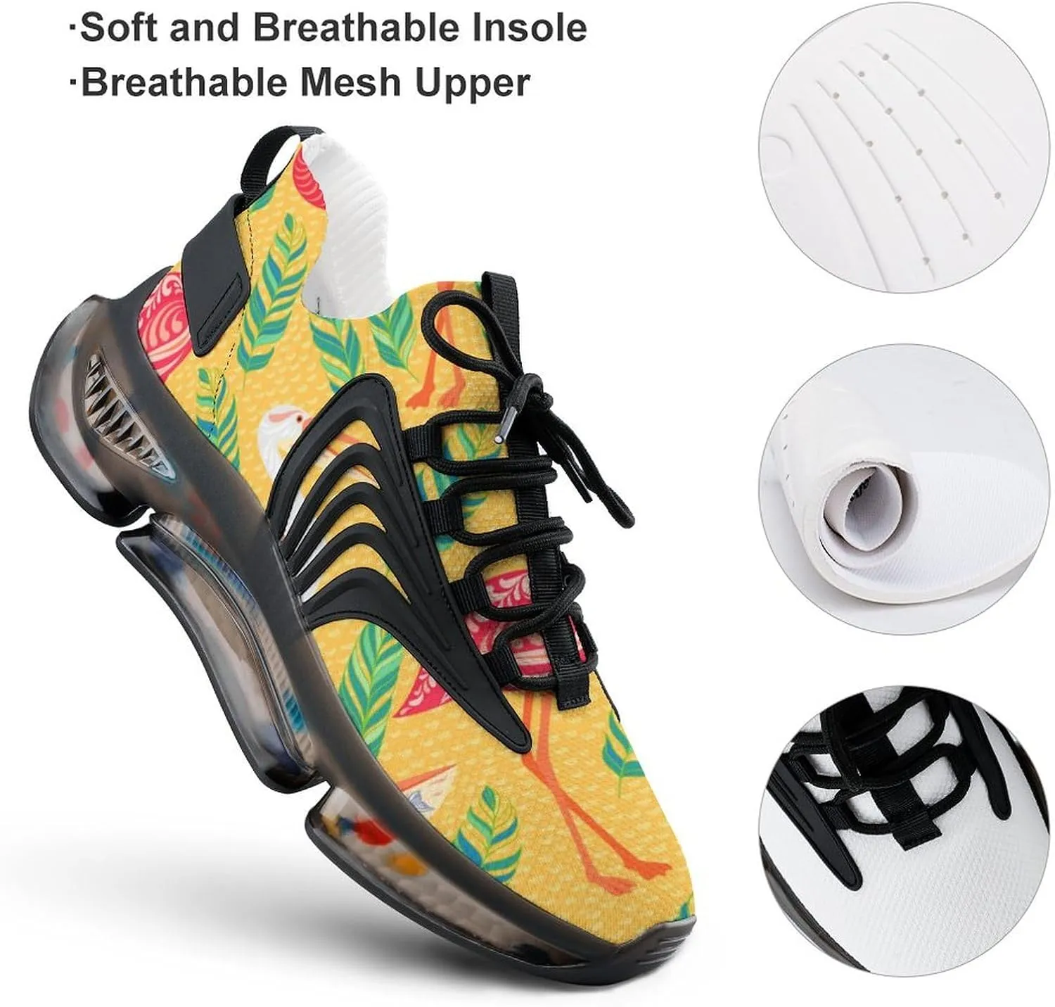 Tropical Flamingos Pelicans Walking Shoes for Men Lightweight Tennis Fashion Elastic Sports Shoes Cushion Basketball Shoes