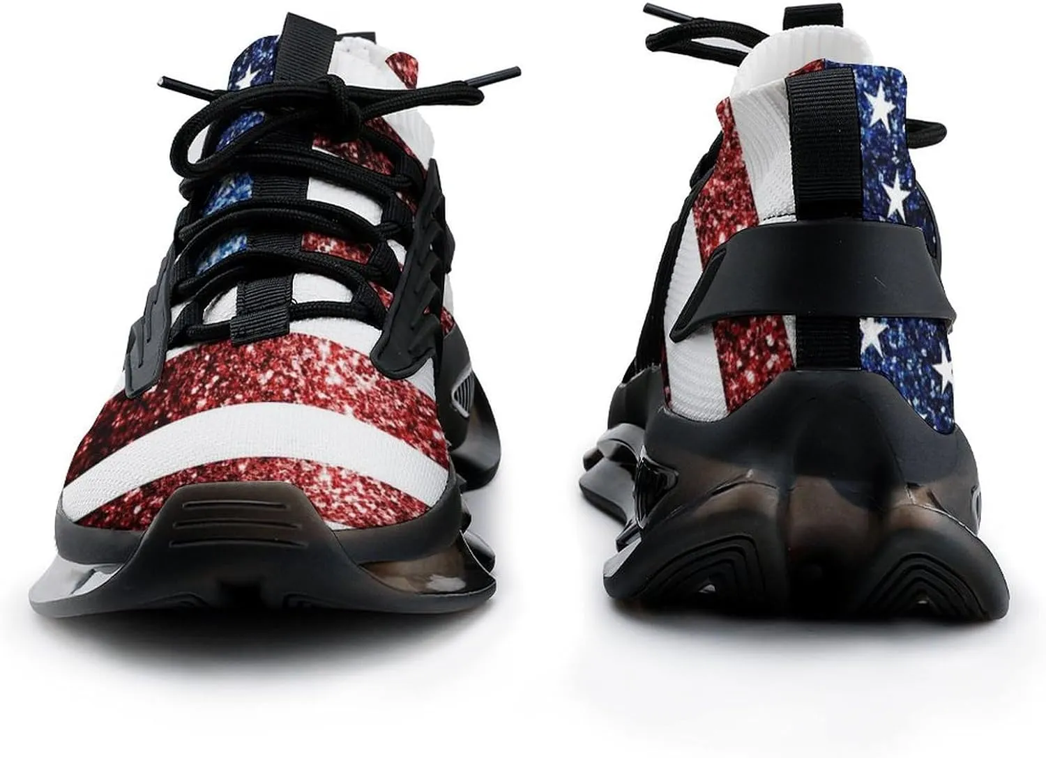 U.S. Flag Red Blue Sparkles Glitters Walking Shoes for Men Lightweight Tennis Fashion Elastic Sports Shoes Cushion Basketball Shoes