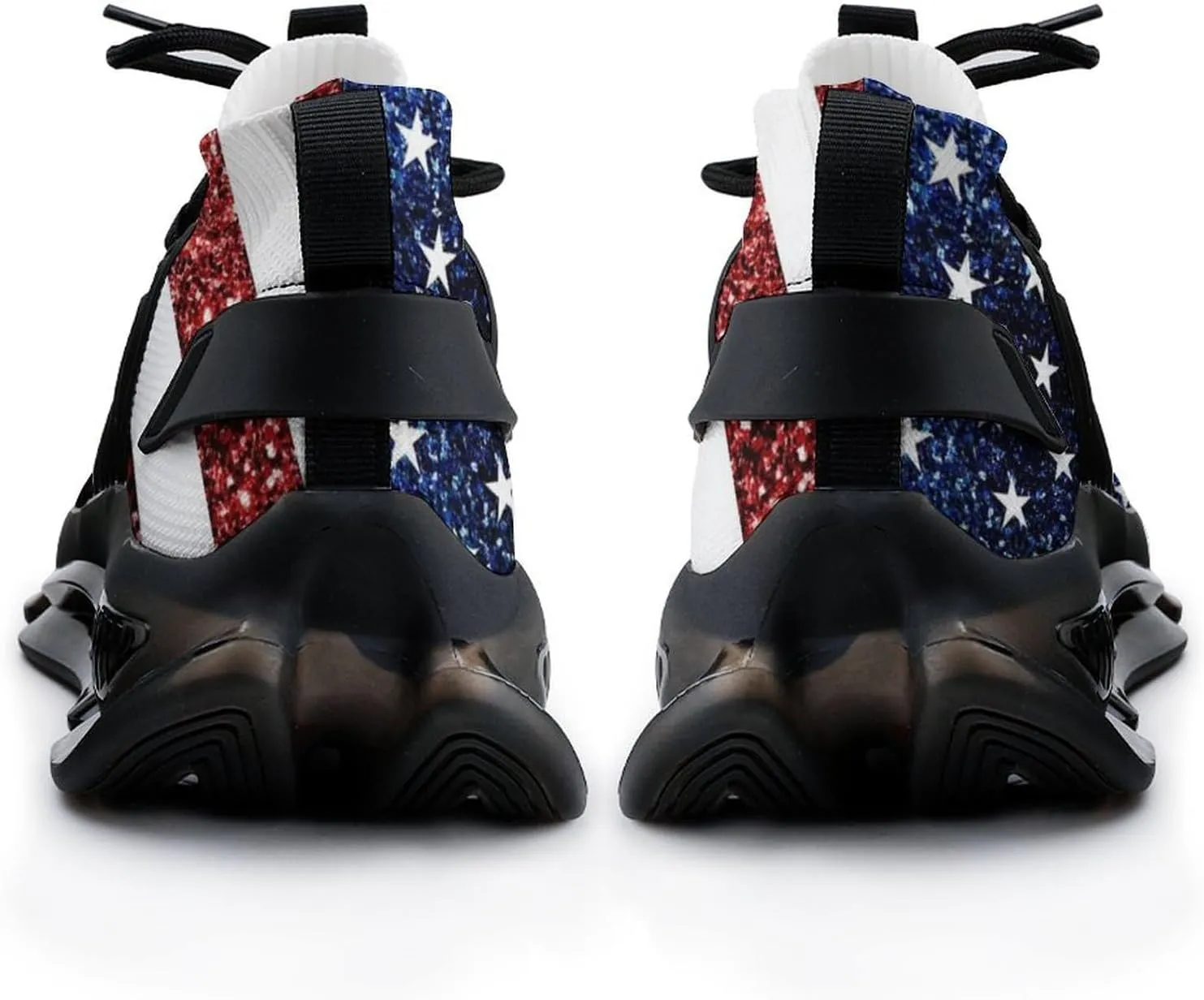 U.S. Flag Red Blue Sparkles Glitters Walking Shoes for Men Lightweight Tennis Fashion Elastic Sports Shoes Cushion Basketball Shoes