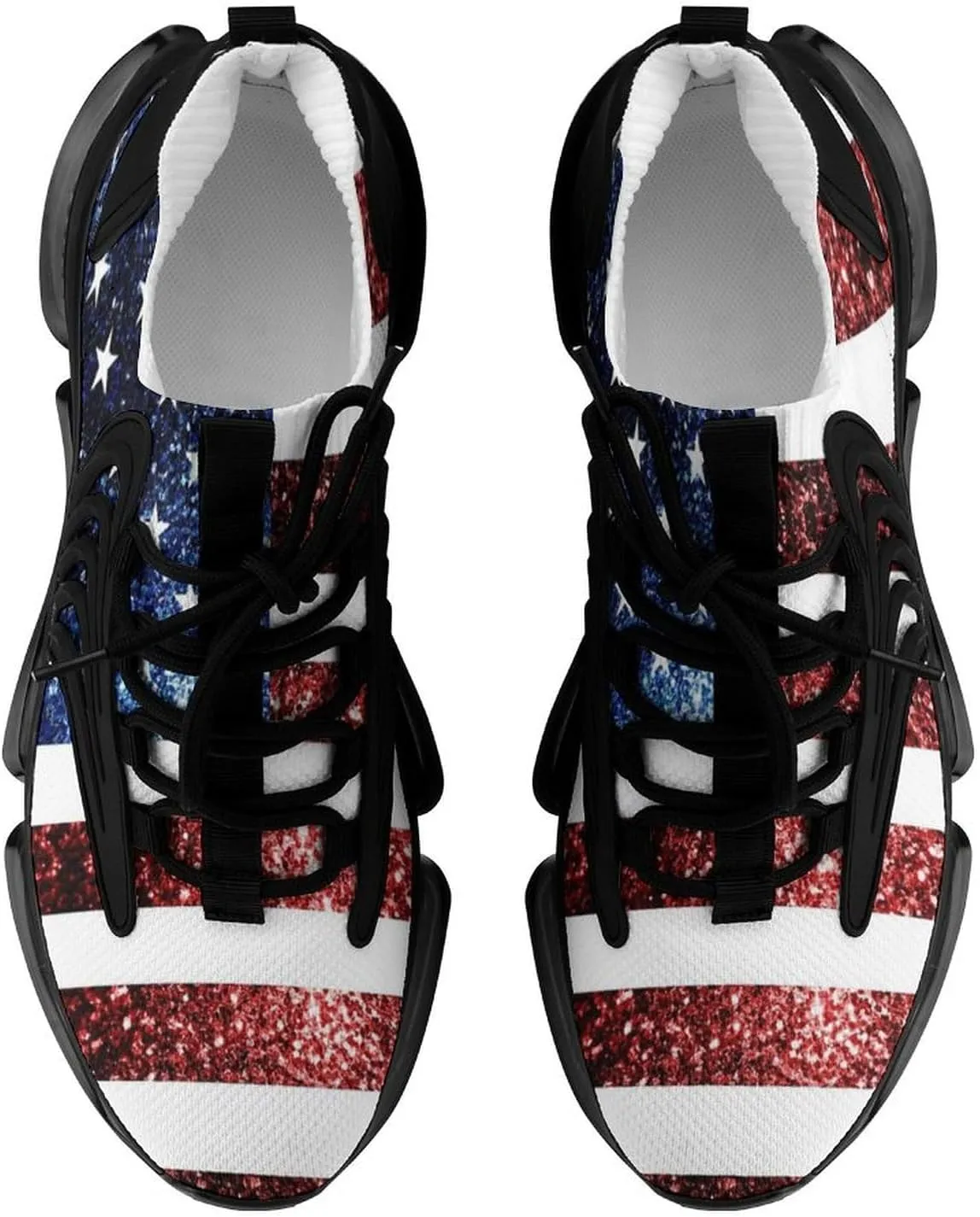 U.S. Flag Red Blue Sparkles Glitters Walking Shoes for Men Lightweight Tennis Fashion Elastic Sports Shoes Cushion Basketball Shoes