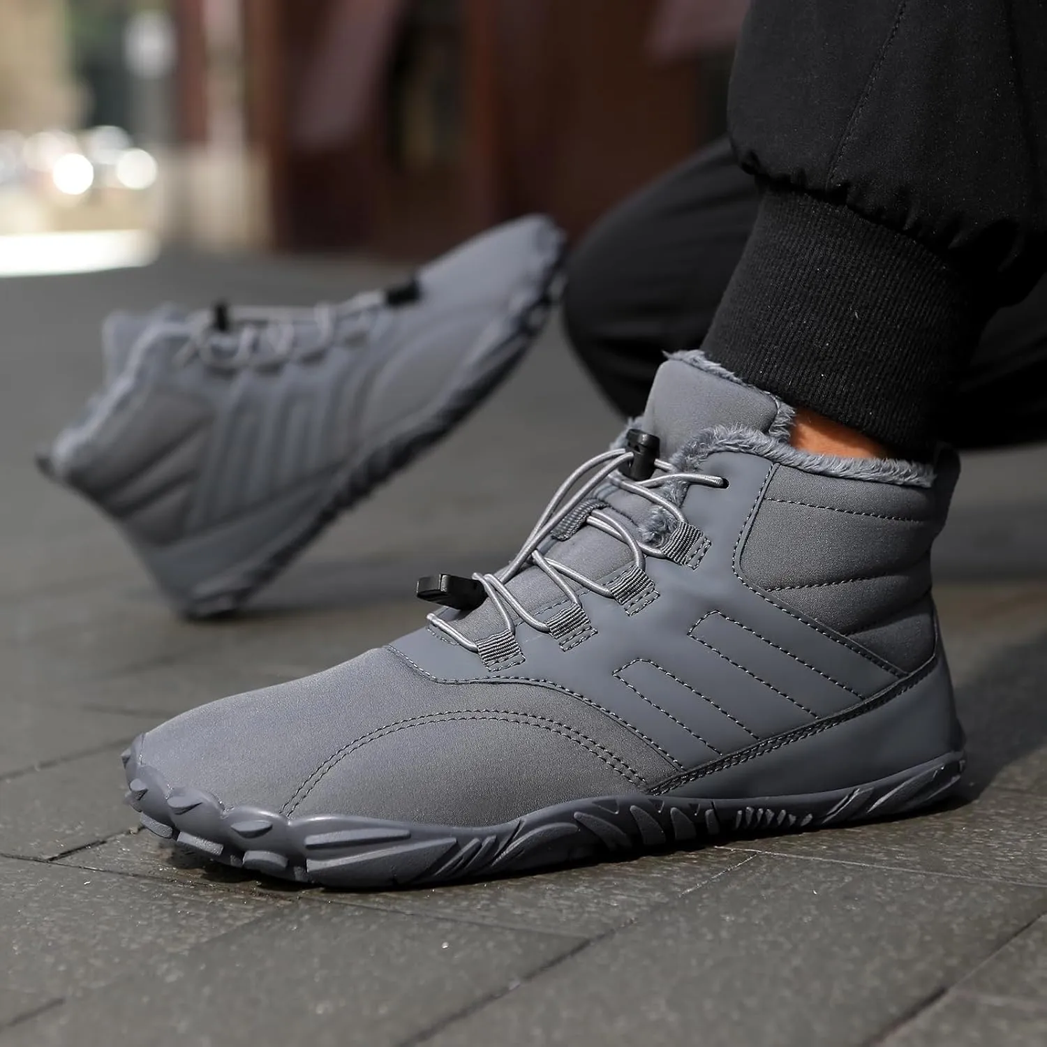 uSecee Men's Women's Winter Barefoot Hiking Boots Winter Warm Wide Toe Box Shoes Minimalist Waterproof Hiking Shoes Zero Drop Non Slip Sneakers Fur Lined Snow Boots Walking Outdoor Unisex