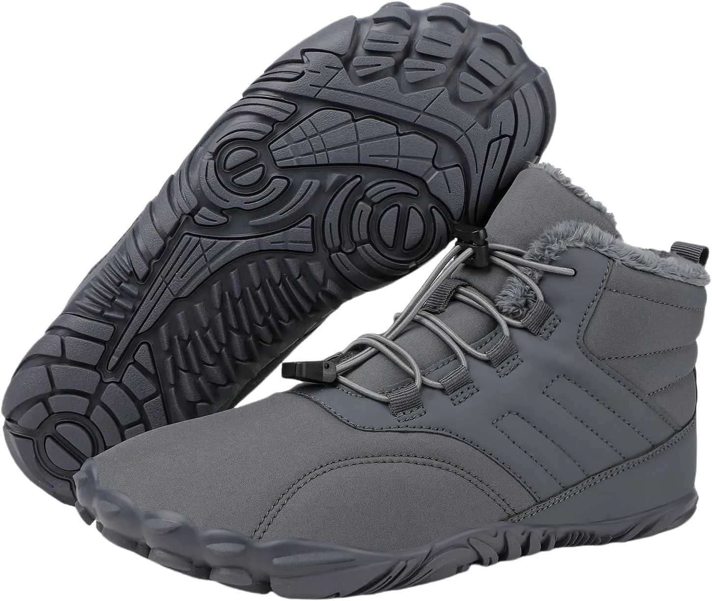 uSecee Men's Women's Winter Barefoot Hiking Boots Winter Warm Wide Toe Box Shoes Minimalist Waterproof Hiking Shoes Zero Drop Non Slip Sneakers Fur Lined Snow Boots Walking Outdoor Unisex
