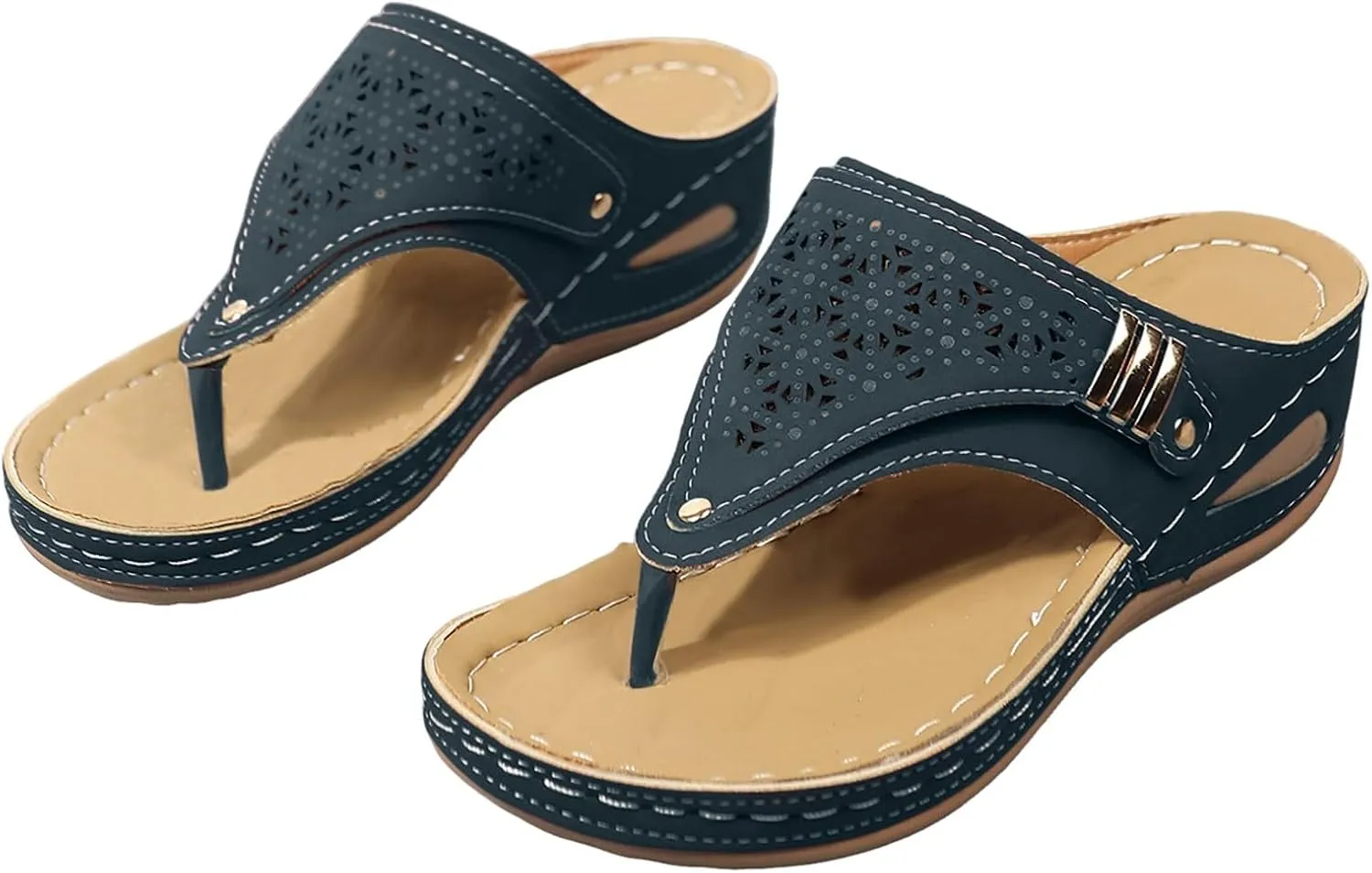 Wedge Womens Flip Flops with Arch Support Summer Beach Walking Thong Cushion Sandals Comfortable Slip On