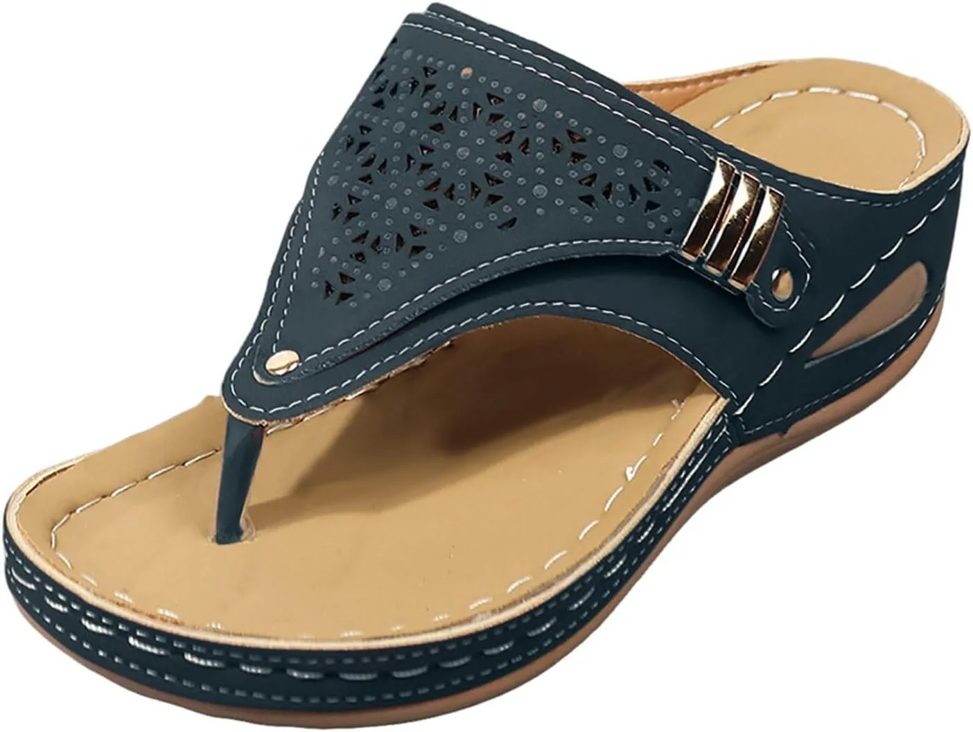 Wedge Womens Flip Flops with Arch Support Summer Beach Walking Thong Cushion Sandals Comfortable Slip On