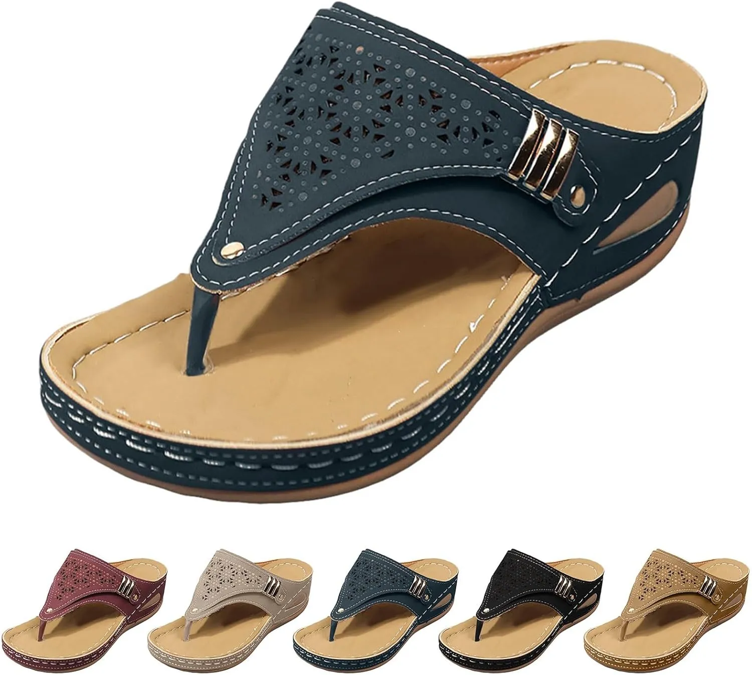 Wedge Womens Flip Flops with Arch Support Summer Beach Walking Thong Cushion Sandals Comfortable Slip On