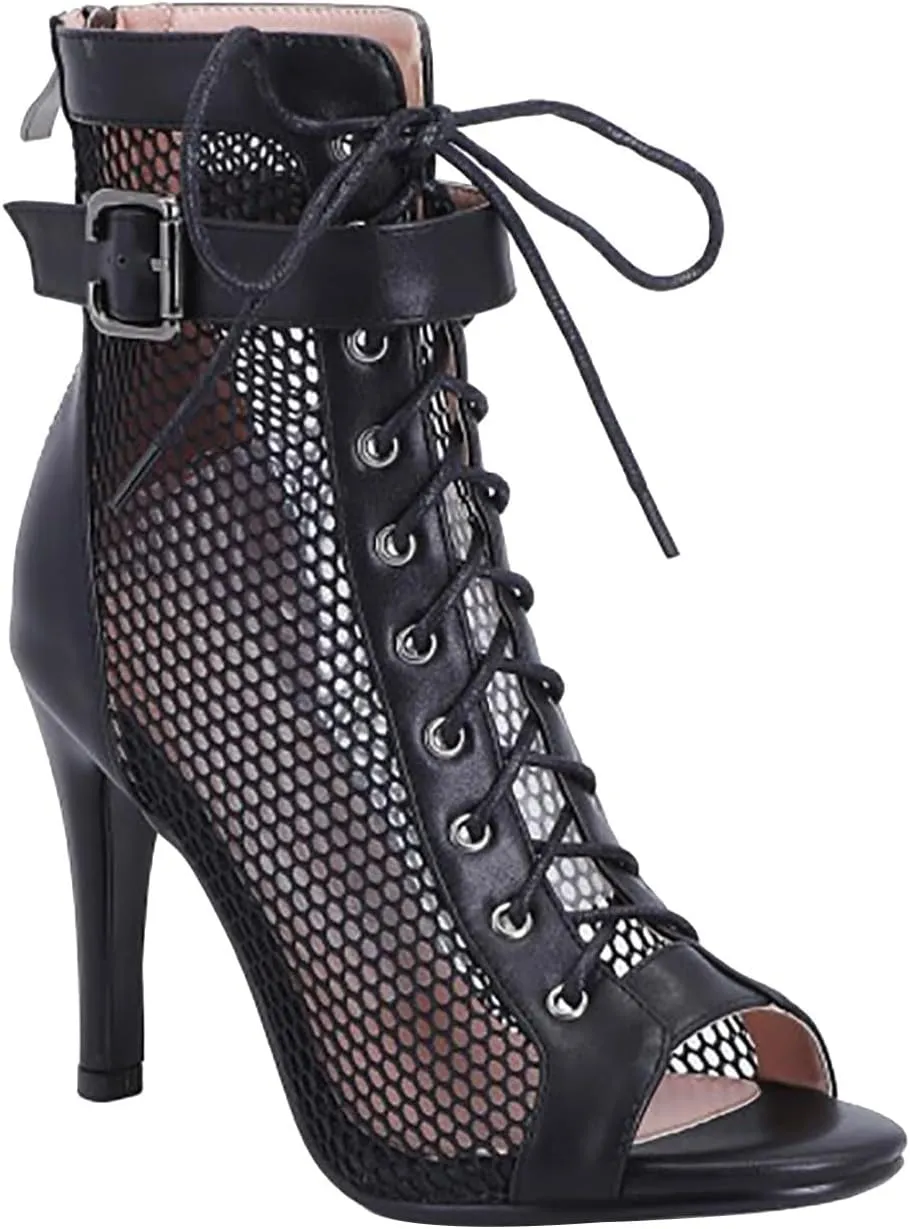 Women Classic Gladiator Sandals Summer Lace up Booties Ladies Dressy Elegant Breathable Mesh High Heeled Sandals