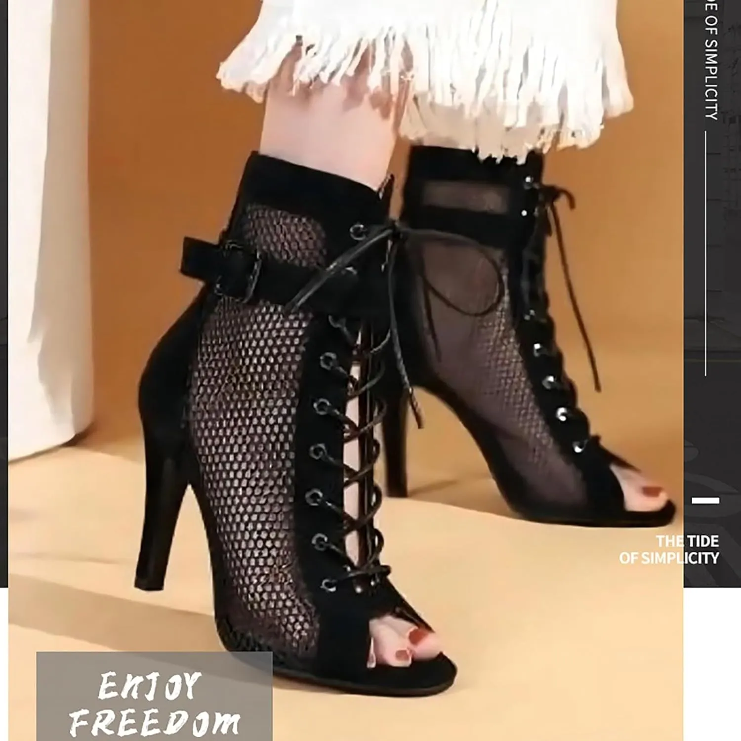 Women Classic Gladiator Sandals Summer Lace up Booties Ladies Dressy Elegant Breathable Mesh High Heeled Sandals
