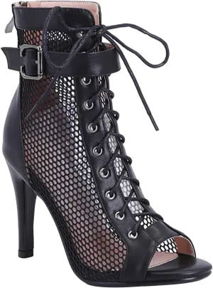 Women Classic Gladiator Sandals Summer Lace up Booties Ladies Dressy Elegant Breathable Mesh High Heeled Sandals