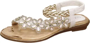 Women Flat Floral Flip Flops Boho Casual Shoes Women's Orthopaedic Sandals Elegant Cork Sandals for Women Suede (White, 7)