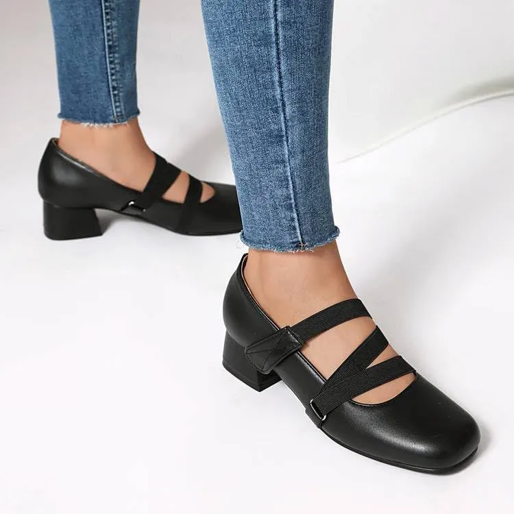 Women Mary Jane Pumps Square Toe Low Block Heels