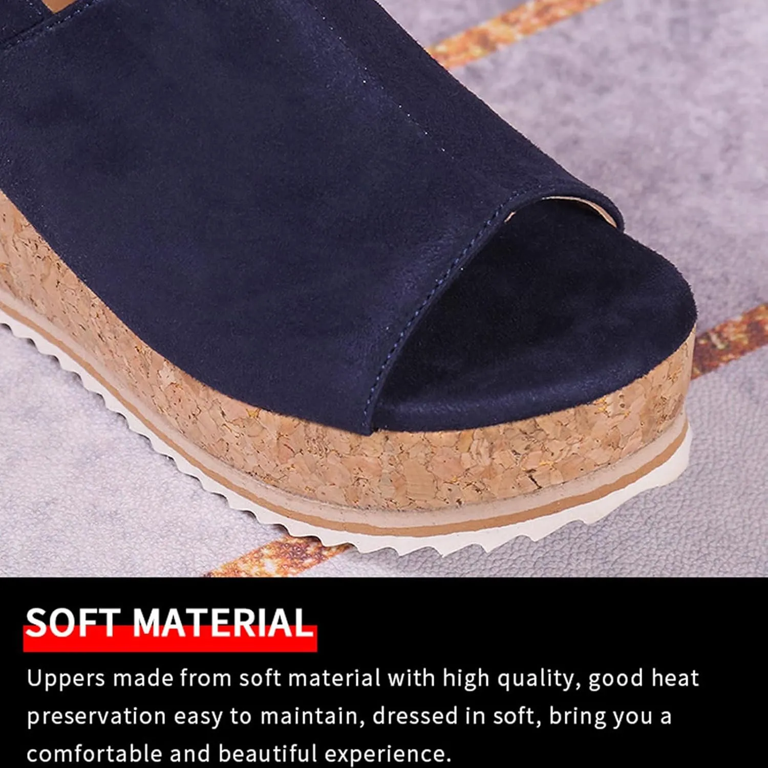 Women Solid Hook and Eye Sandals Platform Peep Toe Trendy Shoe Fish Mouth Summer Wedge Shoes Comfy Orthopedic Sandal
