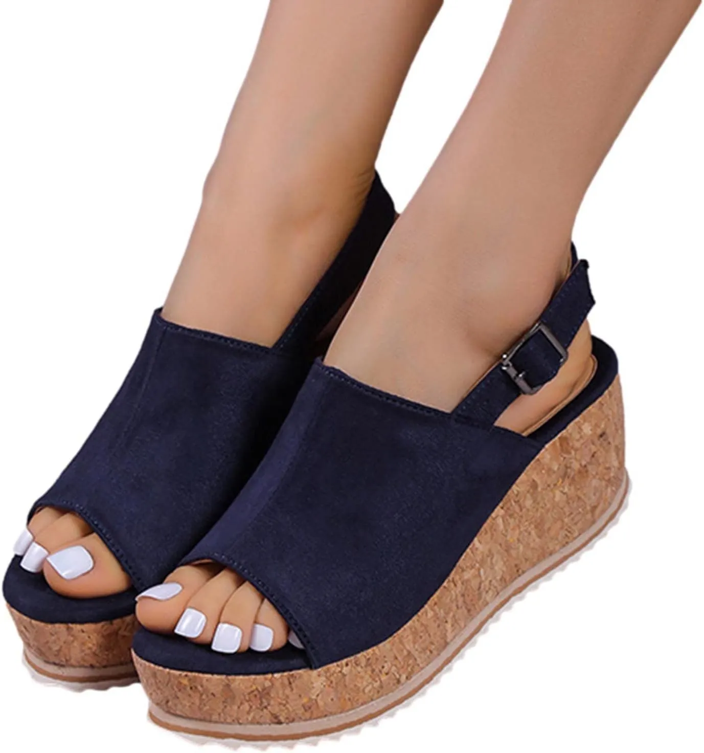 Women Solid Hook and Eye Sandals Platform Peep Toe Trendy Shoe Fish Mouth Summer Wedge Shoes Comfy Orthopedic Sandal