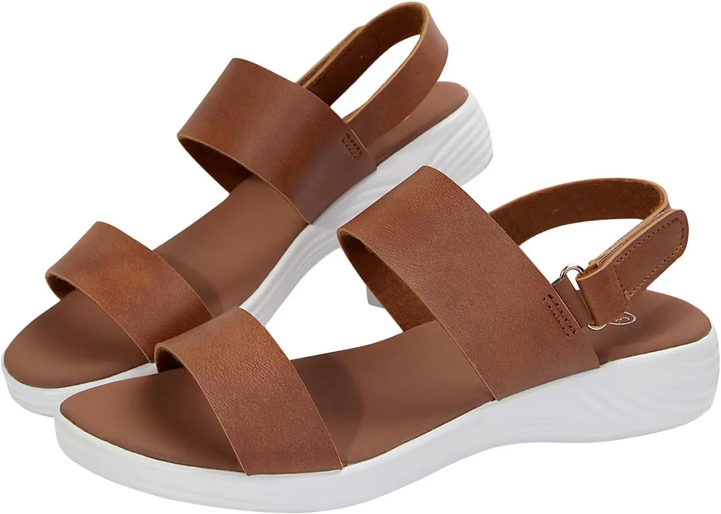 Women Solid Thick Strappy Sandals Hook and Loop Casual Summer Shoe Orthopedic Spring Comfy Sandal Arch Support Shoes