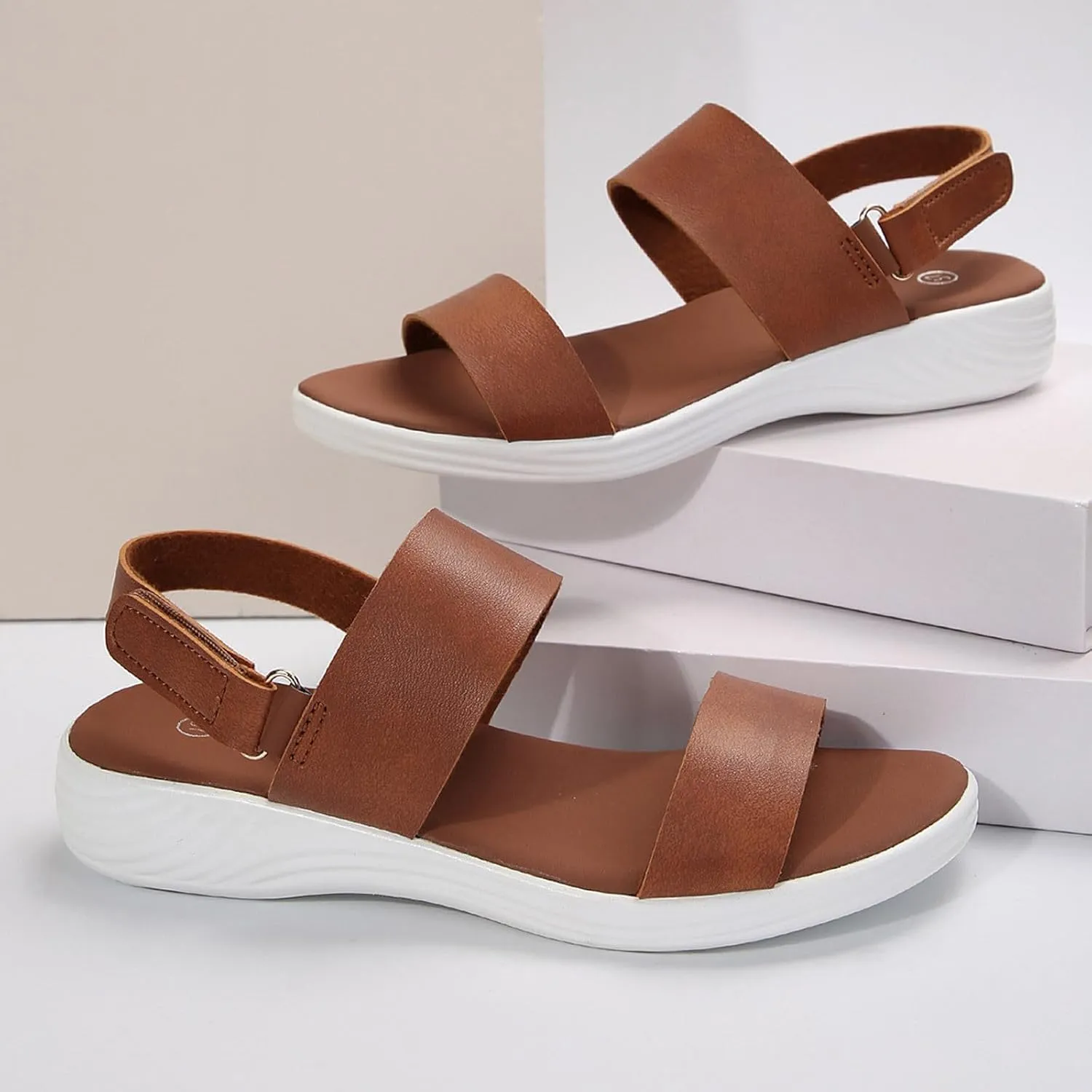 Women Solid Thick Strappy Sandals Hook and Loop Casual Summer Shoe Orthopedic Spring Comfy Sandal Arch Support Shoes
