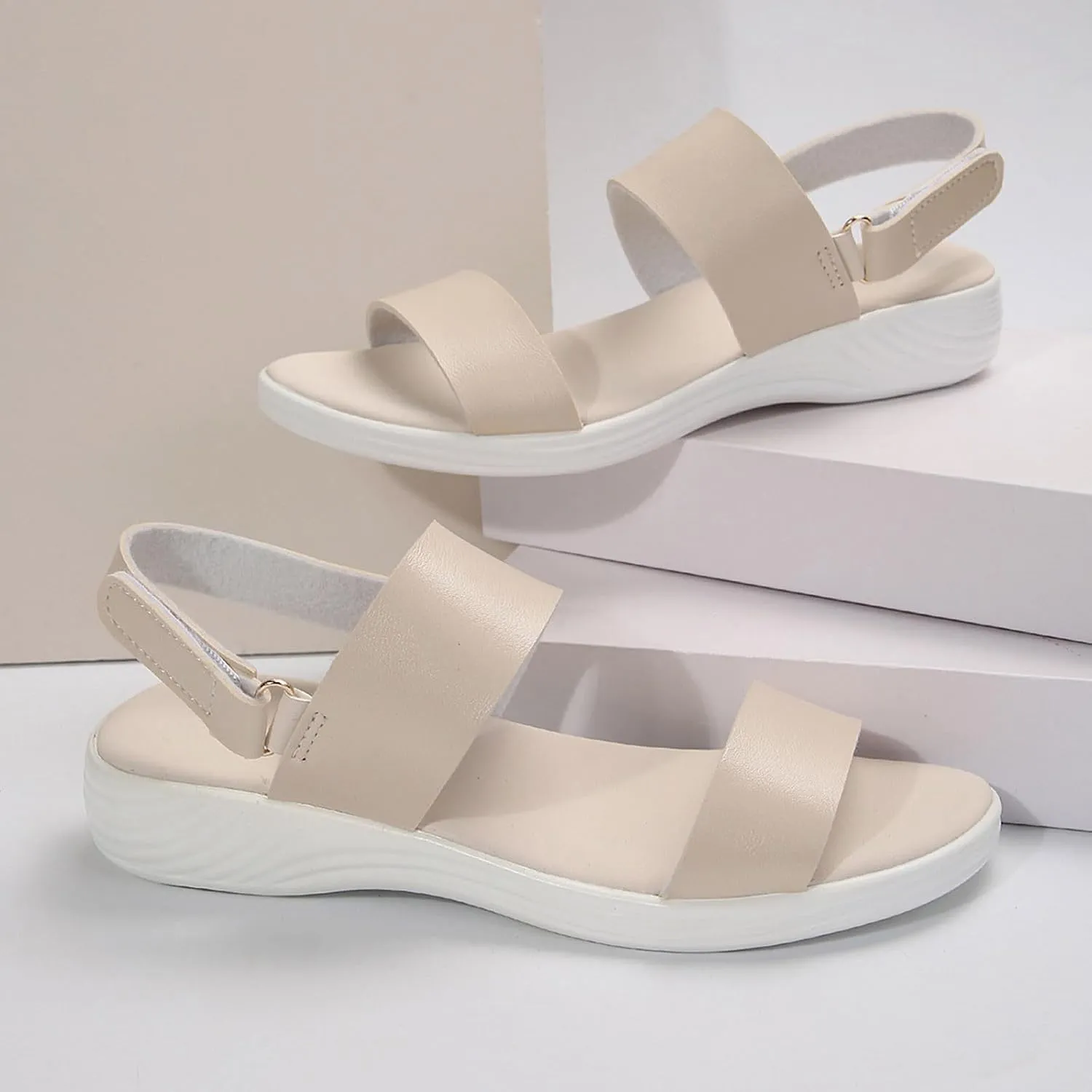 Women Solid Thick Strappy Sandals Hook and Loop Casual Summer Shoe Orthopedic Spring Comfy Sandal Arch Support Shoes