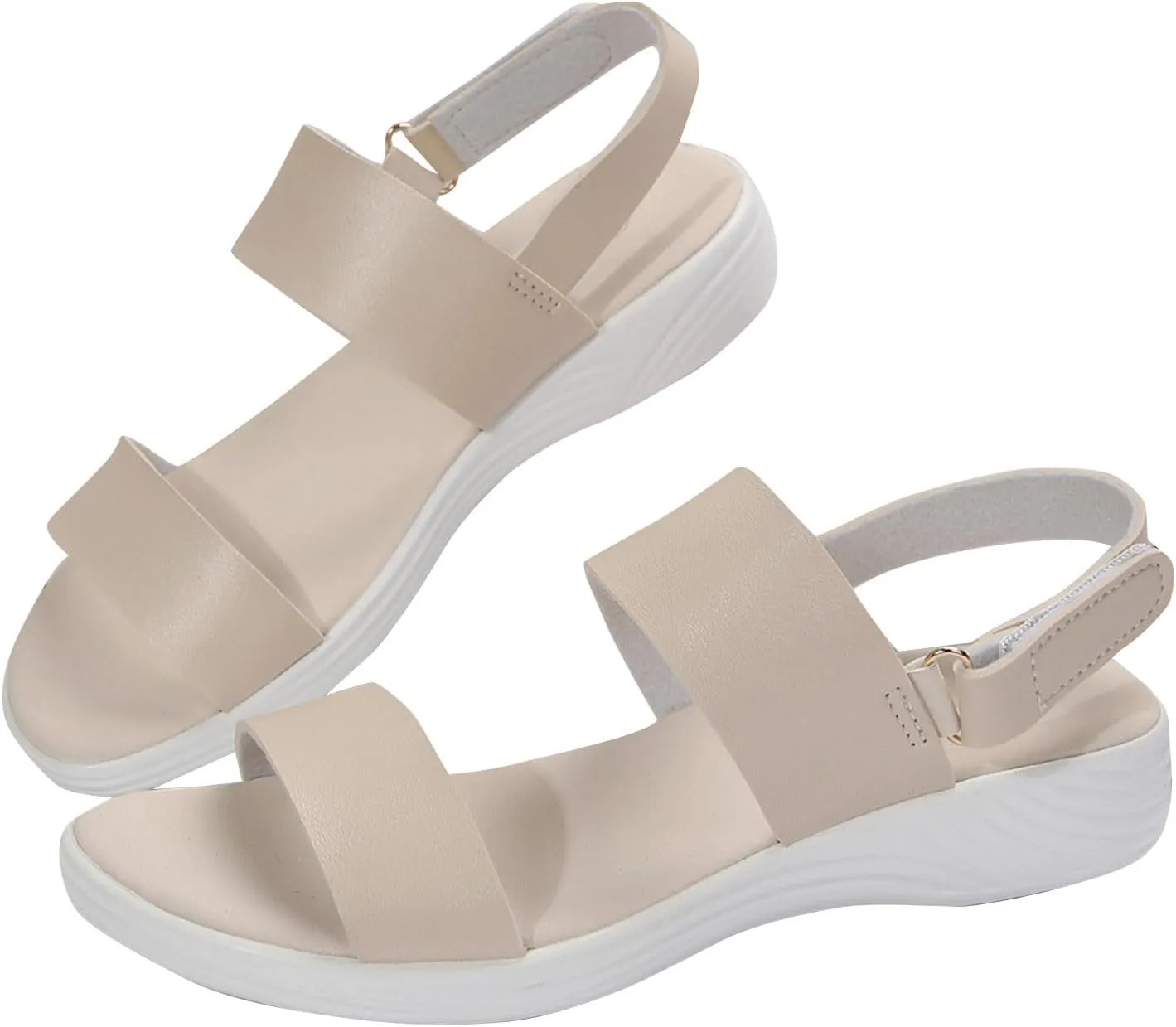 Women Solid Thick Strappy Sandals Hook and Loop Casual Summer Shoe Orthopedic Spring Comfy Sandal Arch Support Shoes