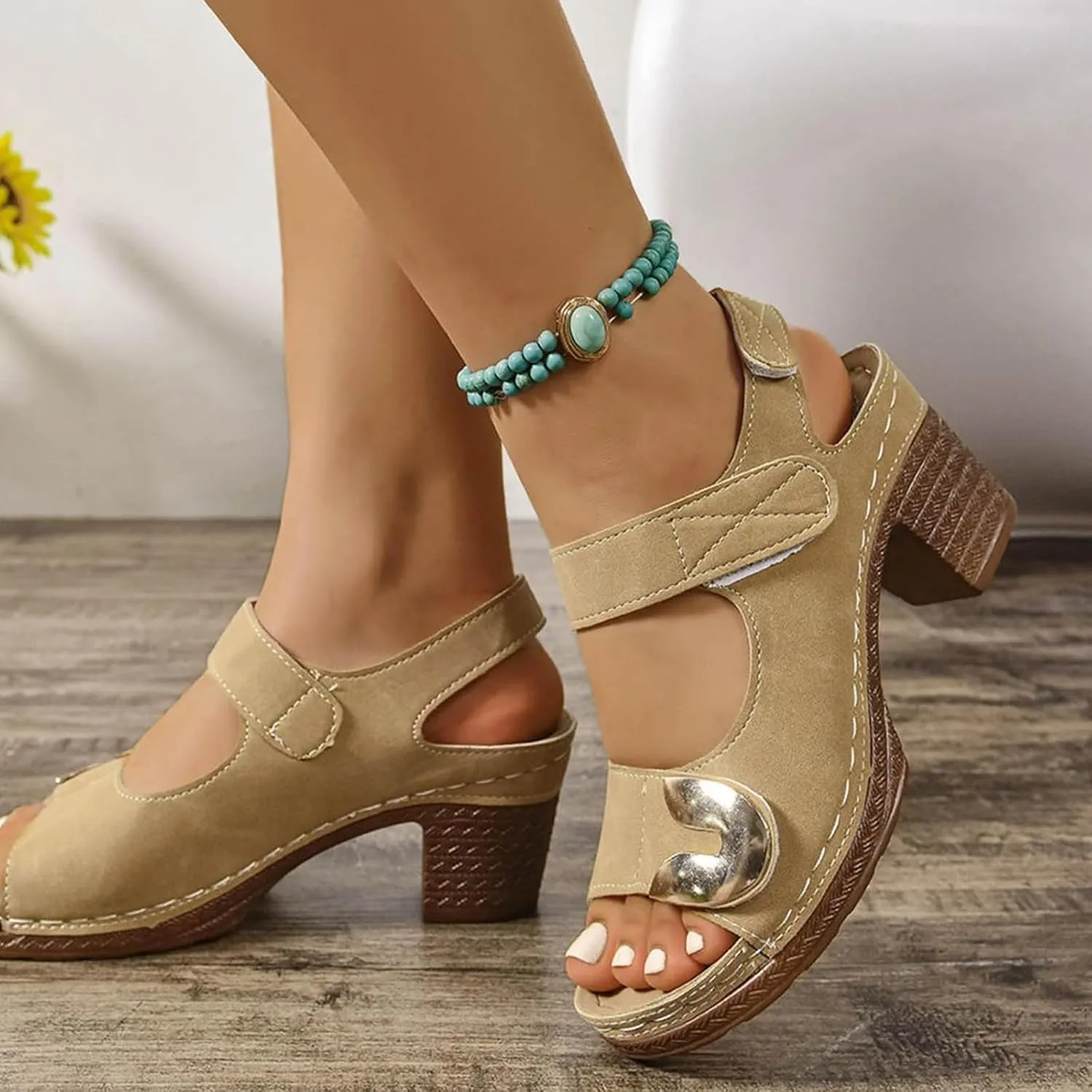 Womens Block Heel Sandals Short Heel Fashion Ankle Straps Buckle Open Toe Sandals Slingback Walking Sandal Summer Comfortable Shoes Slipper