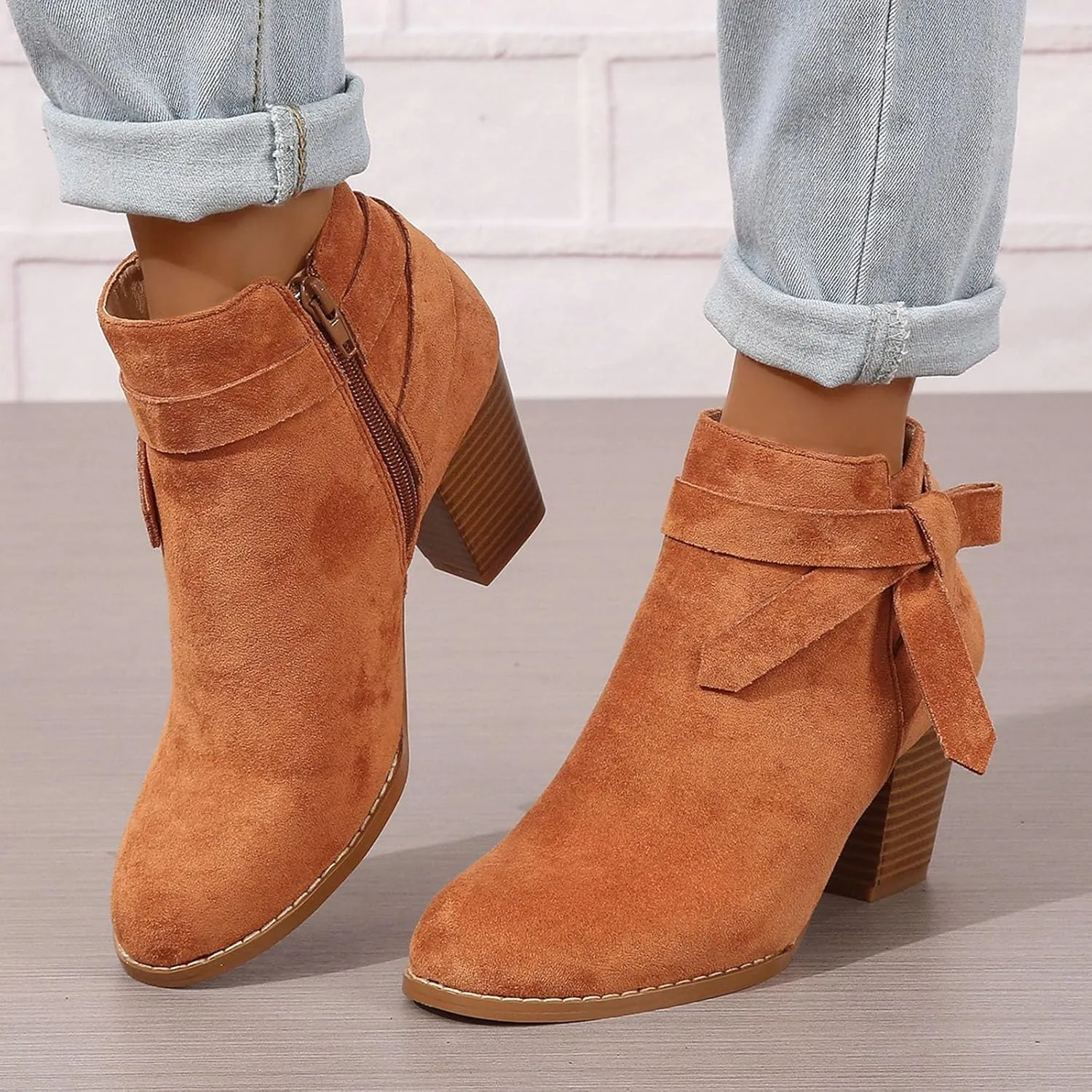 Womens Boots Ankle Heels Winter and Fall Boots for Women 2024 Trendy Pointed Toe Chunky Heel Boots Pull On Booties