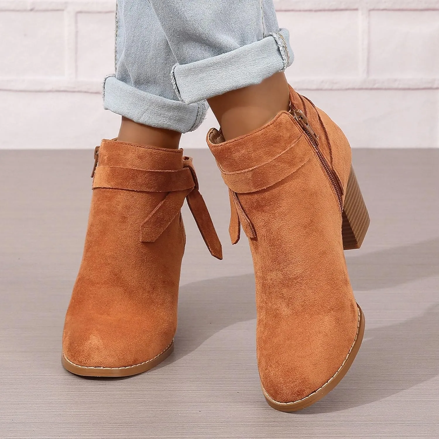 Womens Boots Ankle Heels Winter and Fall Boots for Women 2024 Trendy Pointed Toe Chunky Heel Boots Pull On Booties