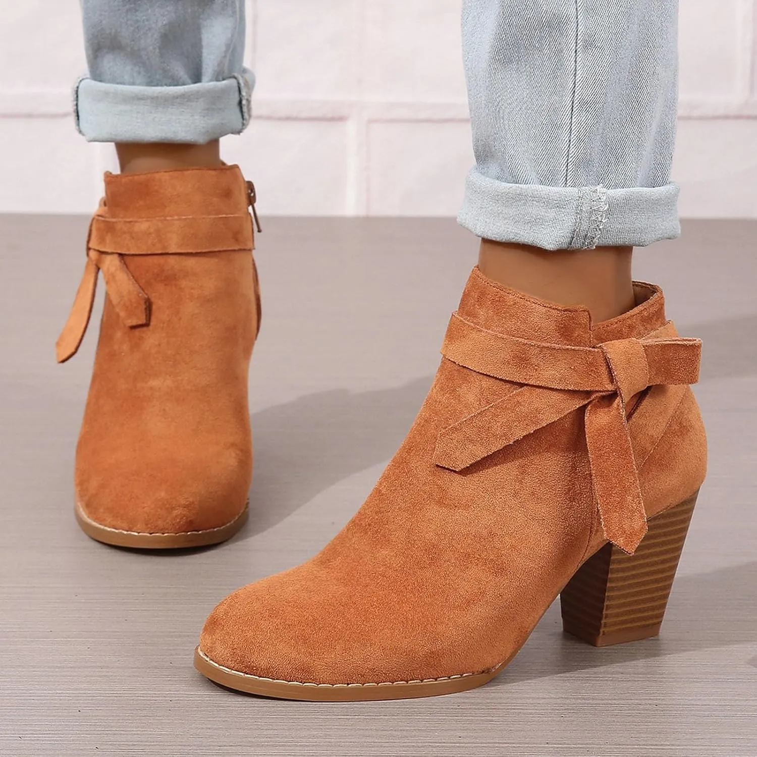 Womens Boots Ankle Heels Winter and Fall Boots for Women 2024 Trendy Pointed Toe Chunky Heel Boots Pull On Booties