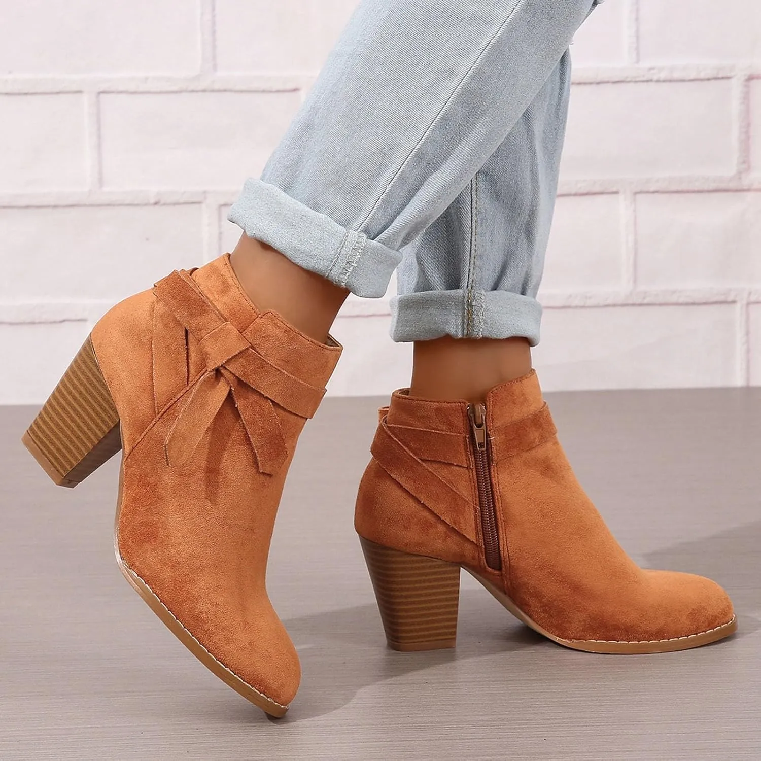 Womens Boots Ankle Heels Winter and Fall Boots for Women 2024 Trendy Pointed Toe Chunky Heel Boots Pull On Booties