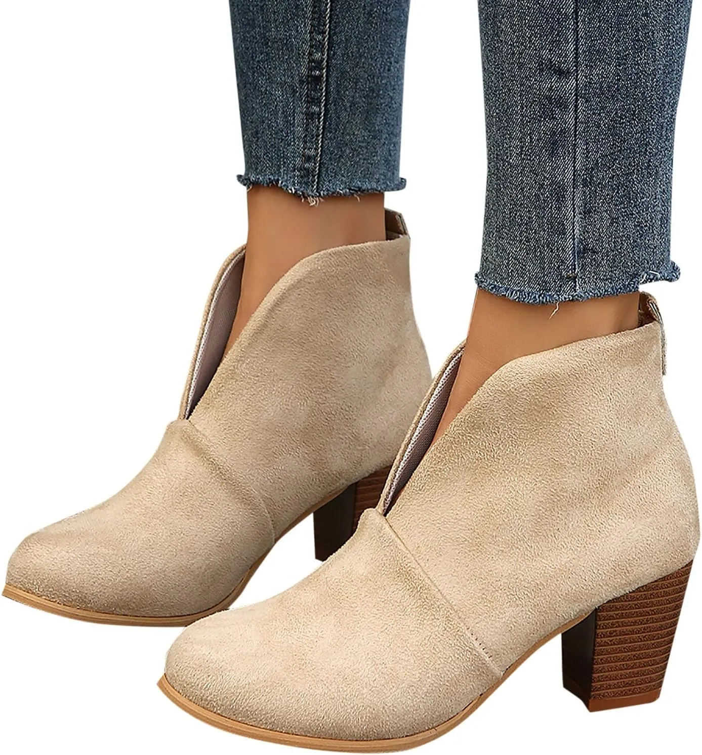 Womens Boots Platform Low Heel Ankle Boots Western Cowboy Pointed Toe Fashion Retro Classic Pull-On Ankle Boots