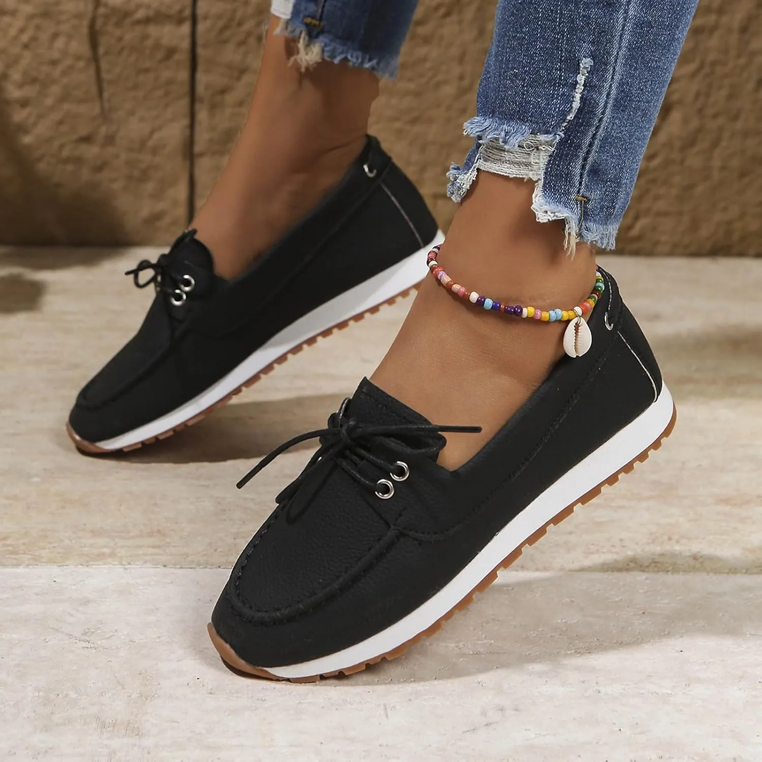 Women's Casual Shoes for Everyday Comfort Lace Up Design with Closed Toe Versatile Footwear for All Seasons Fashion Top