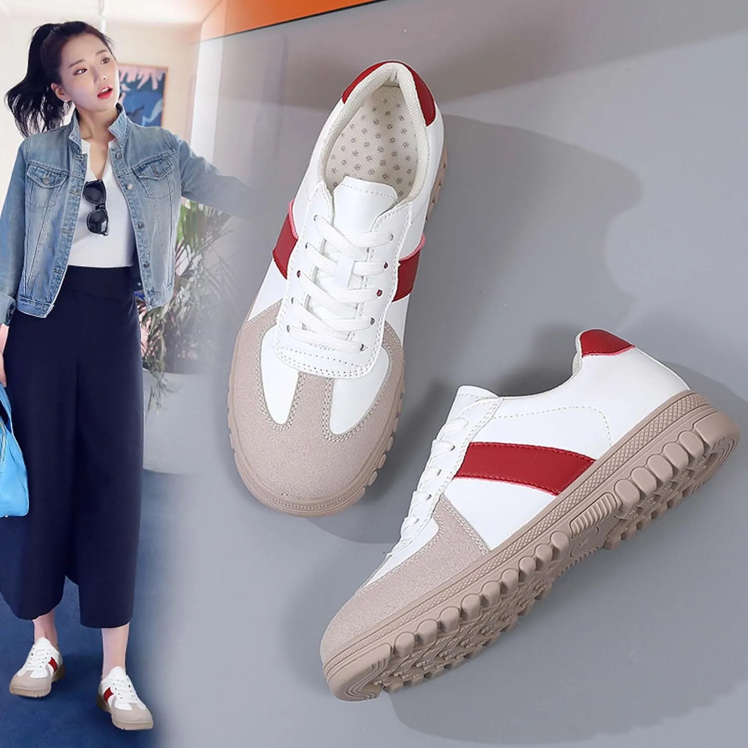 Women's Five Colored Lace Up Low Cut Skateboard Shoes, Anti Slip, Wear-Resistant, Soft Sports Shoes, Fashionable Short Distance Running Shoes, Winter Breathable Casual Shoes