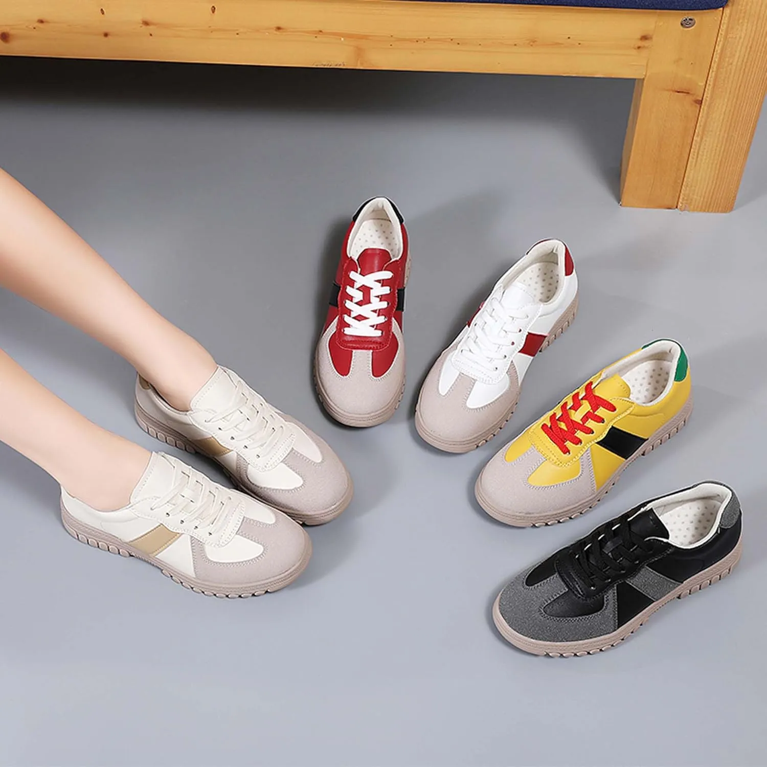 Women's Five Colored Lace Up Low Cut Skateboard Shoes, Anti Slip, Wear-Resistant, Soft Sports Shoes, Fashionable Short Distance Running Shoes, Winter Breathable Casual Shoes