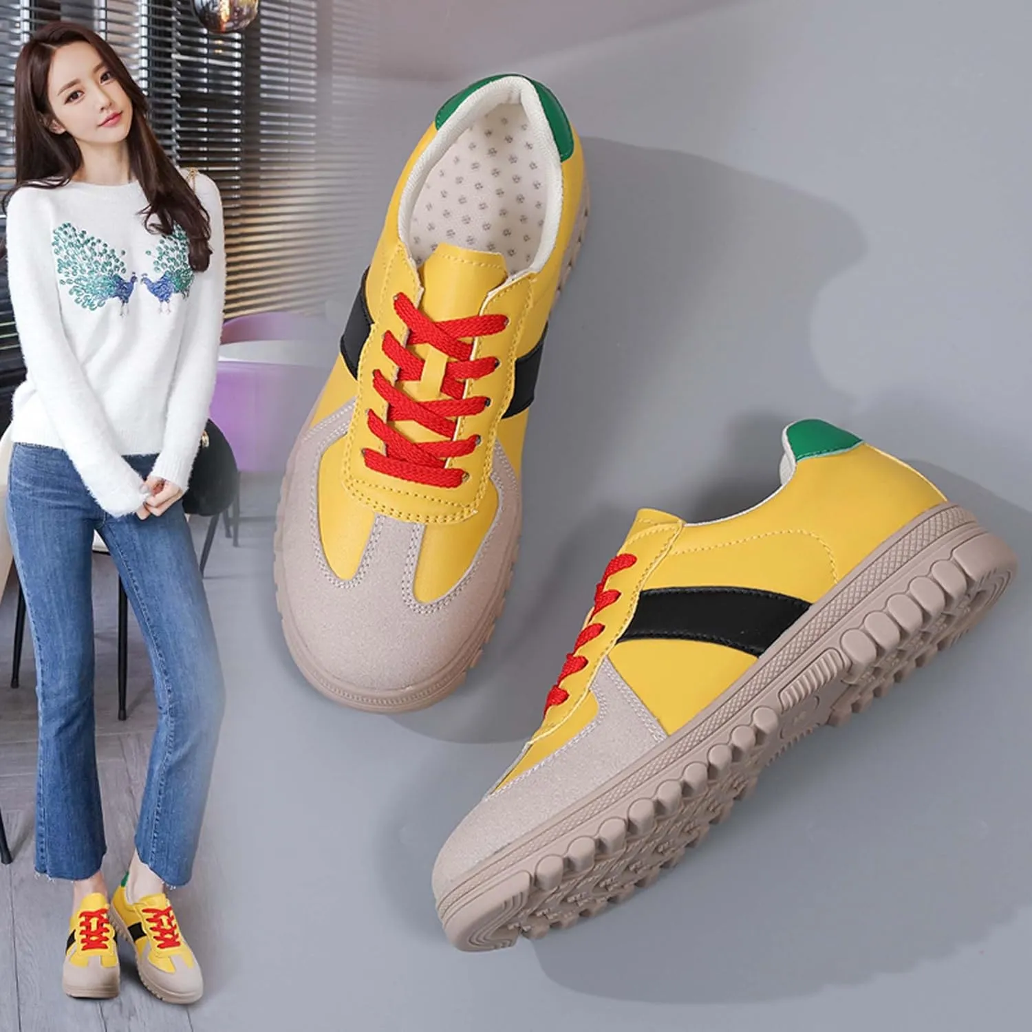 Women's Five Colored Lace Up Low Cut Skateboard Shoes, Anti Slip, Wear-Resistant, Soft Sports Shoes, Fashionable Short Distance Running Shoes, Winter Breathable Casual Shoes