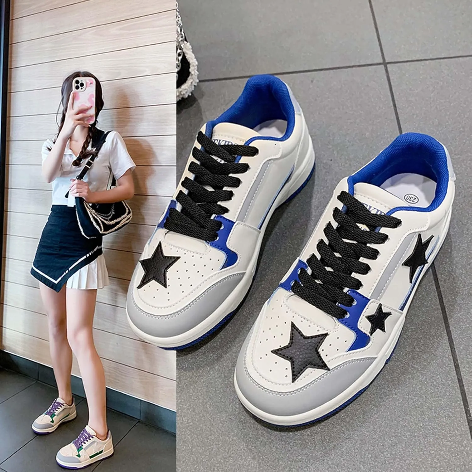 Women's Lace Up Low Cut Skateboard Shoes with Anti Slip and Wear-Resistant Rubber Soles Casual Sports Shoes Fashionable Short Distance Running Shoes Breathable and Comfortable Work Shoes