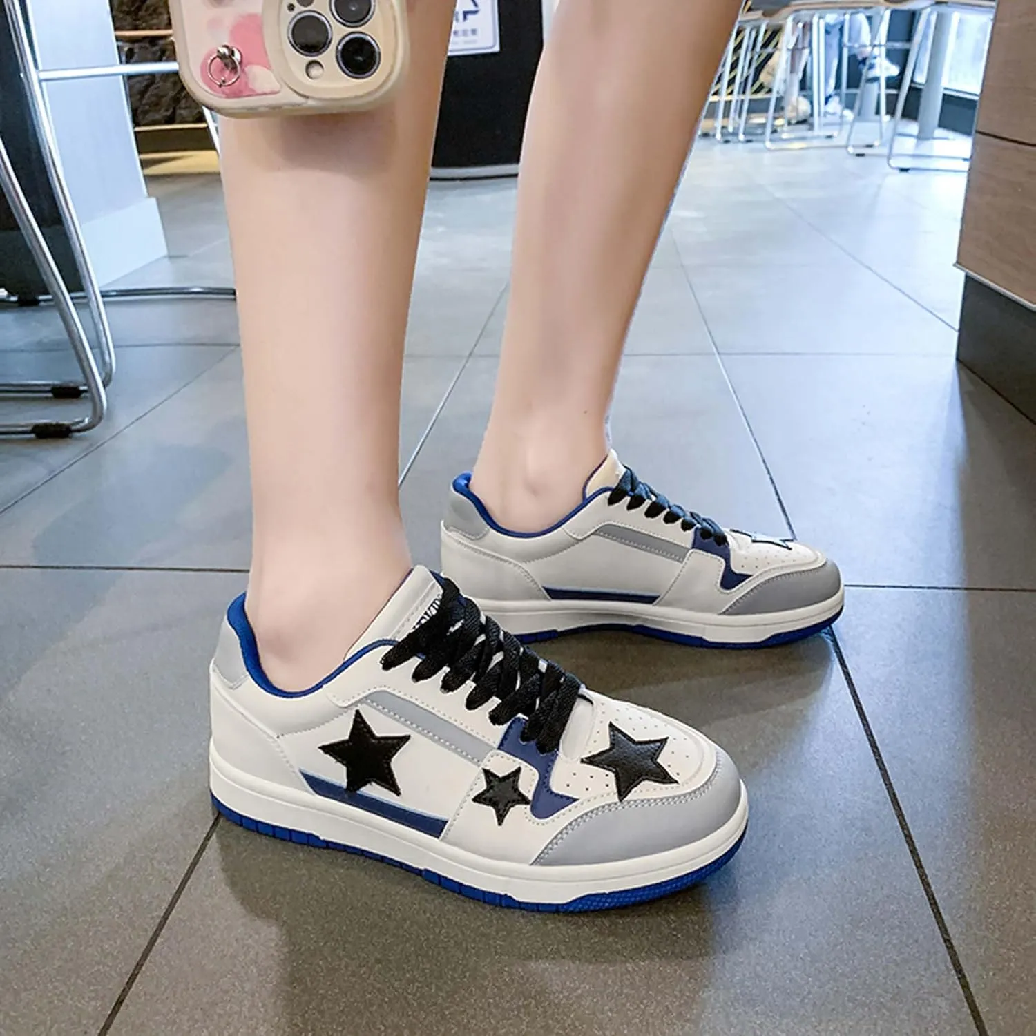 Women's Lace Up Low Cut Skateboard Shoes with Anti Slip and Wear-Resistant Rubber Soles Casual Sports Shoes Fashionable Short Distance Running Shoes Breathable and Comfortable Work Shoes