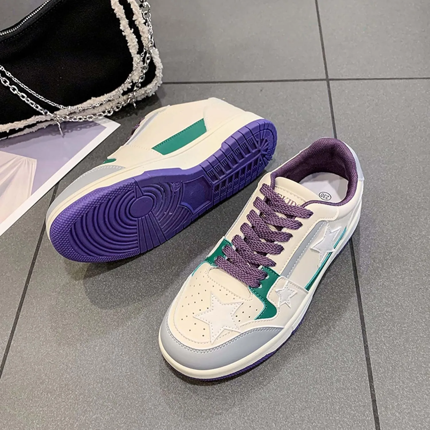 Women's Lace Up Low Cut Skateboard Shoes with Anti Slip and Wear-Resistant Rubber Soles Casual Sports Shoes Fashionable Short Distance Running Shoes Breathable and Comfortable Work Shoes