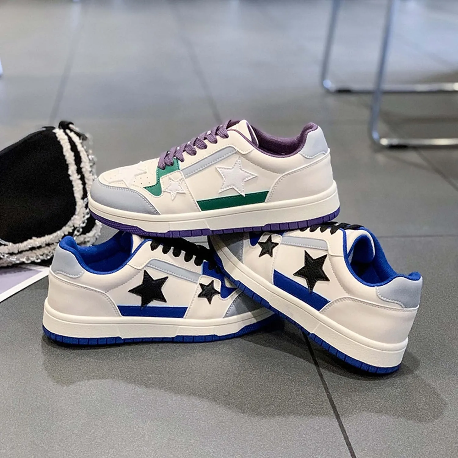 Women's Lace Up Low Cut Skateboard Shoes with Anti Slip and Wear-Resistant Rubber Soles Casual Sports Shoes Fashionable Short Distance Running Shoes Breathable and Comfortable Work Shoes