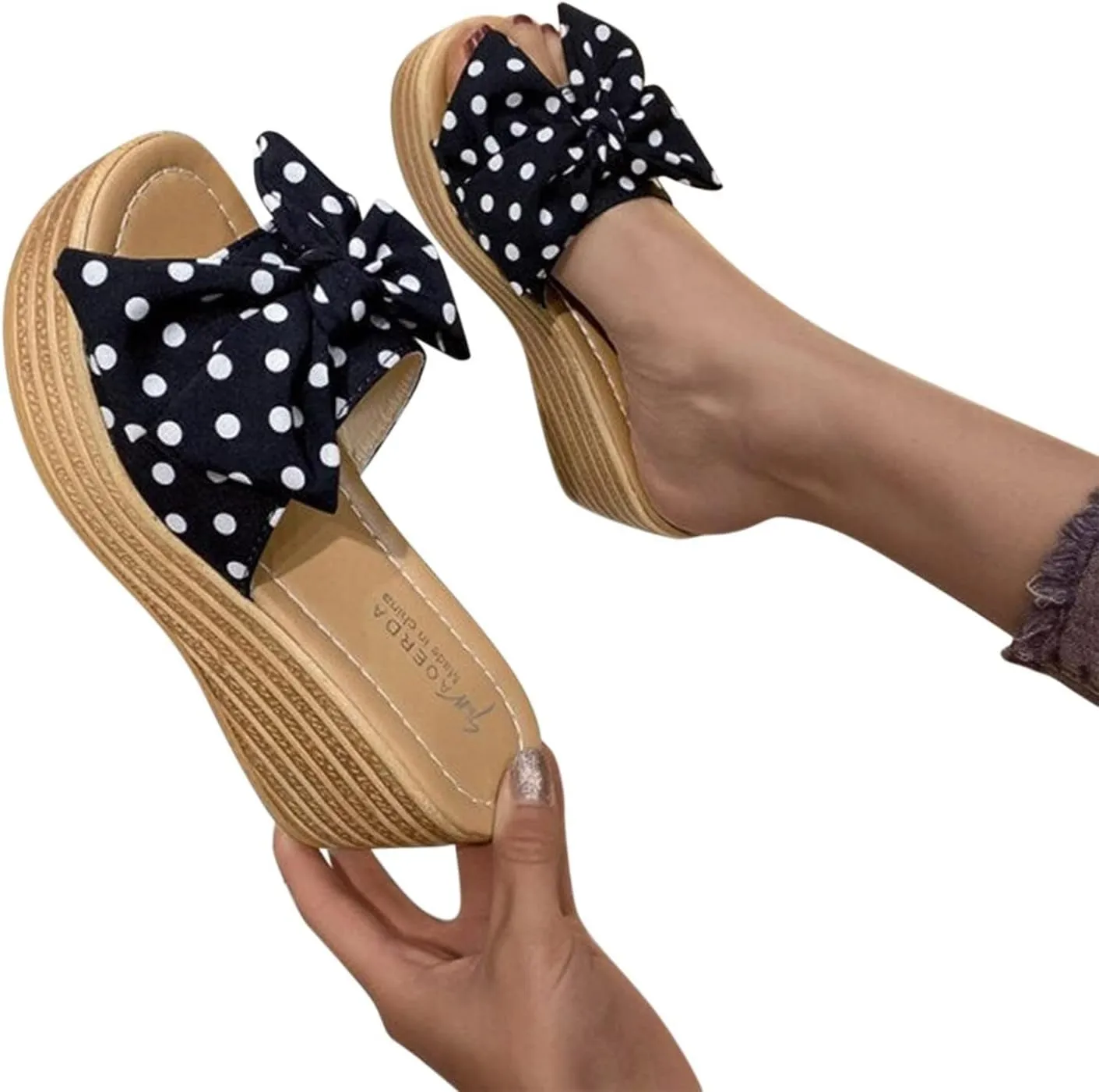 Womens Platform Wedge Sandals Slides Slip On Bow Knot Open Toe Summer Shoes for Women Slipper Beach Travel Vacation