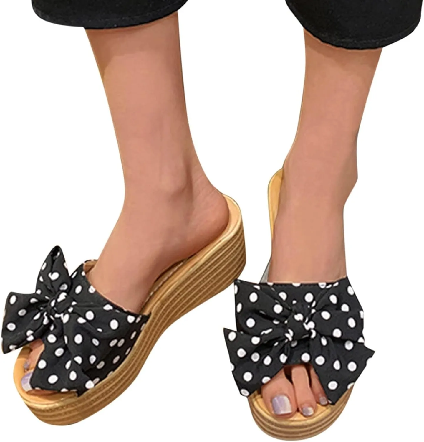 Womens Platform Wedge Sandals Slides Slip On Bow Knot Open Toe Summer Shoes for Women Slipper Beach Travel Vacation