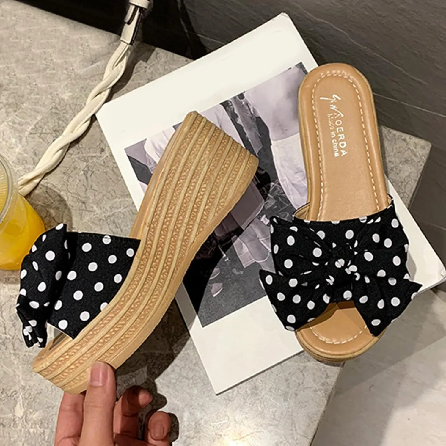 Womens Platform Wedge Sandals Slides Slip On Bow Knot Open Toe Summer Shoes for Women Slipper Beach Travel Vacation
