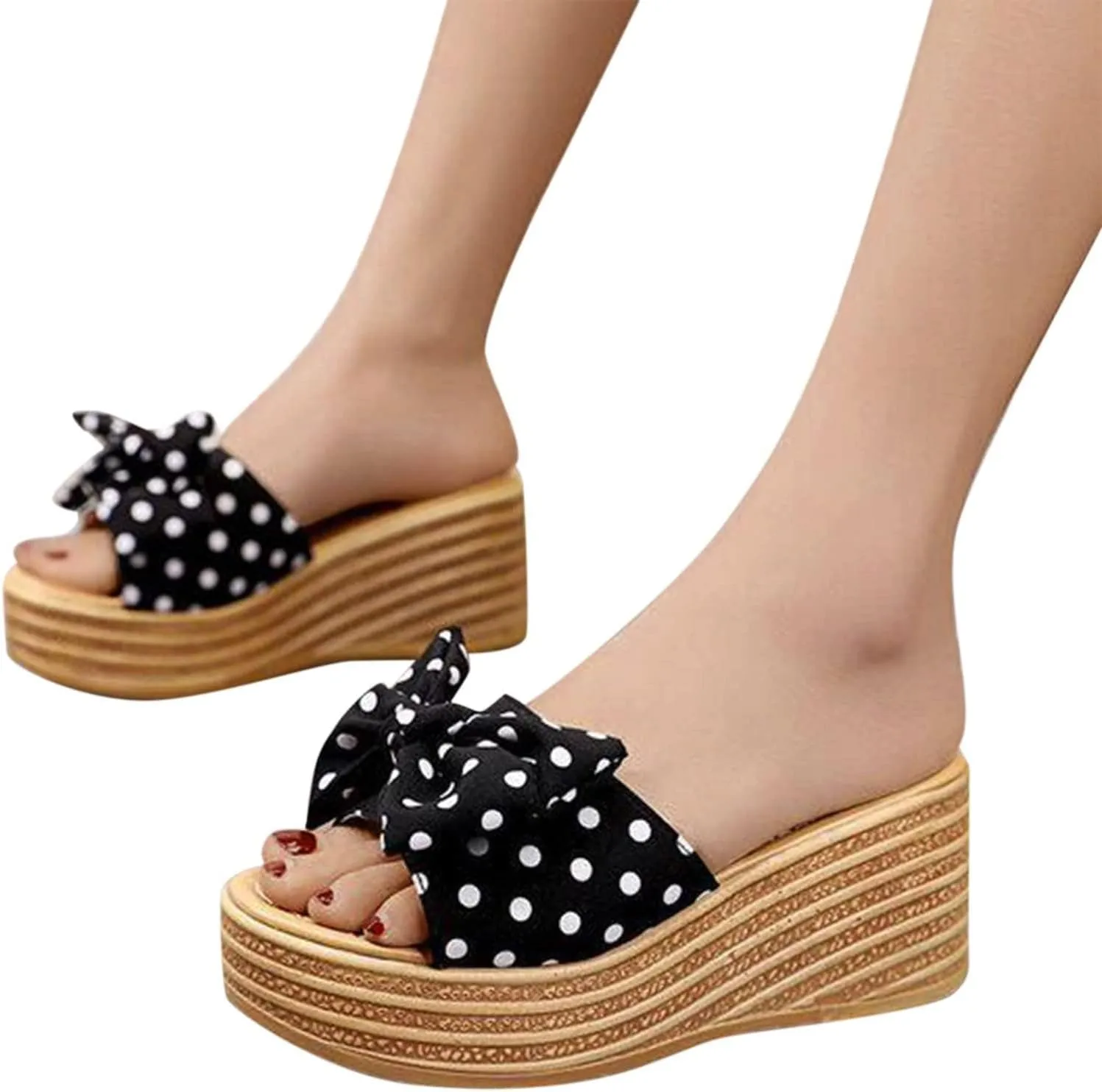 Womens Platform Wedge Sandals Slides Slip On Bow Knot Open Toe Summer Shoes for Women Slipper Beach Travel Vacation