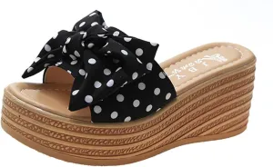 Womens Platform Wedge Sandals Slides Slip On Bow Knot Open Toe Summer Shoes for Women Slipper Beach Travel Vacation