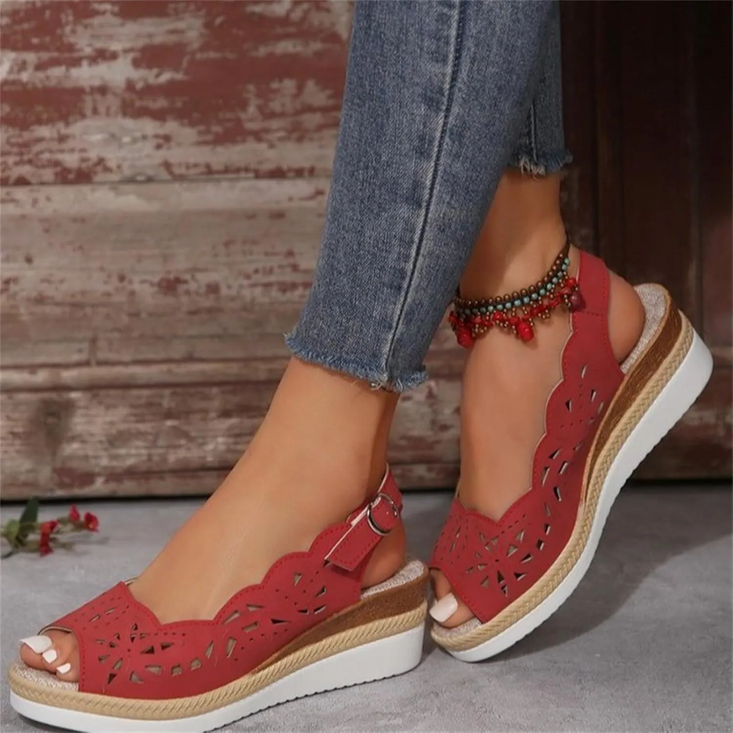 Womens Sandals 2025 Platform Shoes Casual Hollow Out Shoes Slingback Platform Wedge Sandals Causal Heel Cut Out Vamp Peep Toe Slingback Women's Sandal Fashion Dressy Sandal 2025